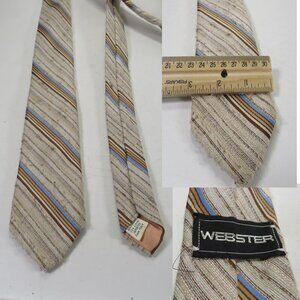 Vintage Tan fine stripes blue accent 15% Linen by Webster Italy Men's Necktie